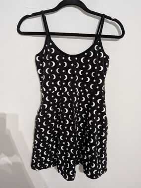 Hot Topic Black Mini Dress with White Moon & Star Pattern